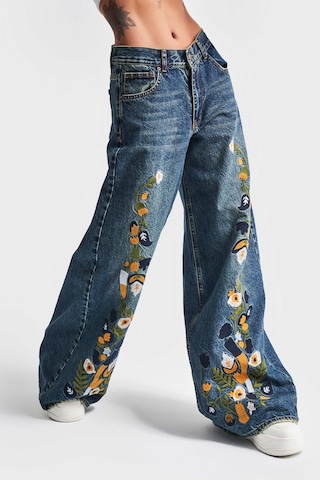 Itsbasic Kadın T.kot Rengi Nakışlı Tasarım Palazzo Fit Denim Jean Kırmızı