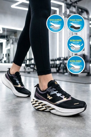 Walkway Siyah-altın Hafif Esnek Unisex Koşu Yürüyüş Ve Spor Ayakkabı Space G Siyah - Altın