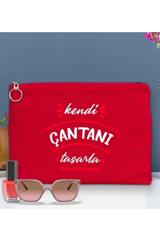 Bk Gift Kişiye Özel Kendin Tasarla Astarlı Portföy Kırmızı Çanta 30x21cm, Baskılı El Çantası, Organizer Çanta