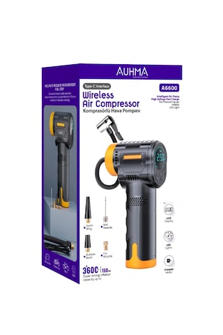 Auhma 6600 Şarjlı Araç Otomobil /bisiklet/ Motosiklet Lastik Pompası Hava Kompresörü 150 Psi 1 Adet