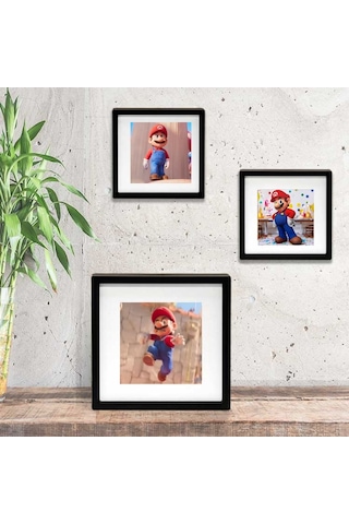 Süper Mario Tasarımlı Üçlü Yapışkanlı Sök Tak Paspartulu Pola Çerçeve