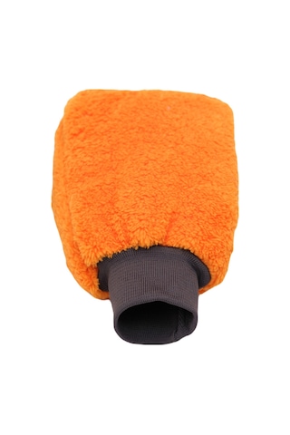 Welsoft Oto Yıkama Eldiveni Astarlı Araç Temizleme Mikrofiber Araba Cila Eldiveni Turuncu