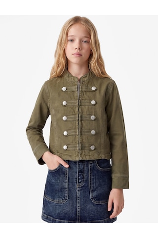 Koton Bol Kalıp Pamuklu Uzun Kollu Napolyon Kapamalı Denim Ceket Haki 7wkg20007ad