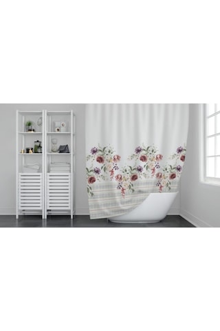 Günce Banyo Duş Perdesi 11237 Gül Çift Kanat 2X100X200Cm Çok Renkli