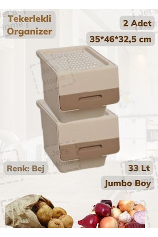 2'li Tekerlekli Sebzelik Bpa Free Soğanlık Oyuncaklık Organizer Beyaz Krem 33 Lt Krem Bej