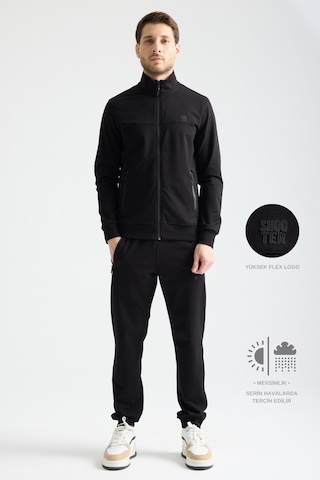 Shooter Sportswear Elit Class Füme Erkek Eşofman Takımı Mevsimlik Kapüşonlu Manşetli Rahat Kalıp Siyah