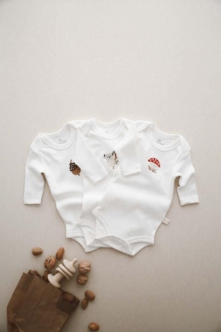 3lü Nakışlı Çıt Çıtlı Uzun Kollu Body-zıbın Model 1 Beyaz