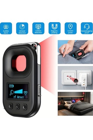 Honeybeeshop Siyah Taşınabilir Gizli Cihaz Dedektörü Kızılötesi Kamera Algılayıcı Otel Seyahat Güvenliği Titreşim Alarmlı Küçük Kullanımı Kolay