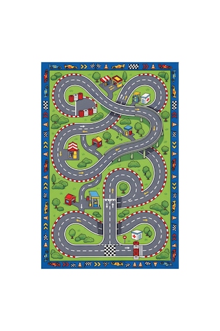 Kartela Halı Yarış Arabası Kaymaz Taban Çocuk Oyun Halısı - 60 x 90 CM