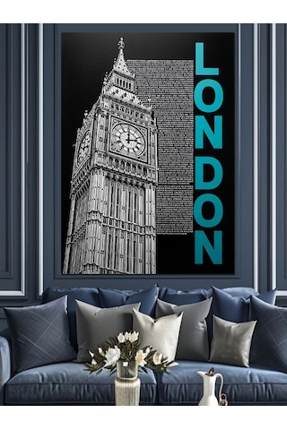 London Big Ben Yazısı Dekoratif Kanvas - Mdf Ahşap Tablo