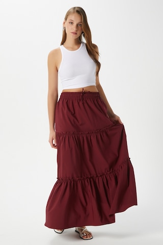 Kadın Elanora Bordo Astarlı Katlı Poplin Etek Bordo