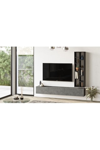 Arya 175cm Tv Ünitesi Kitaplık Beton-siyah Ary9-rl Gri - Siyah