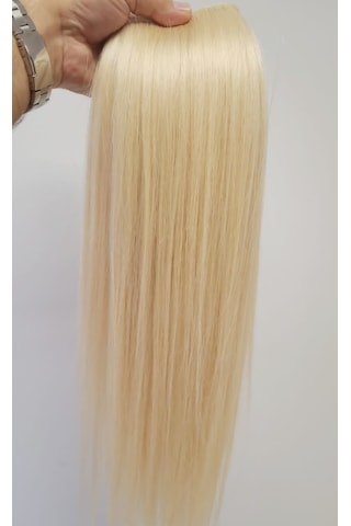 60 cm Platin Sarısı Yarımay Çıt Çıt Postiş Doğal Saç