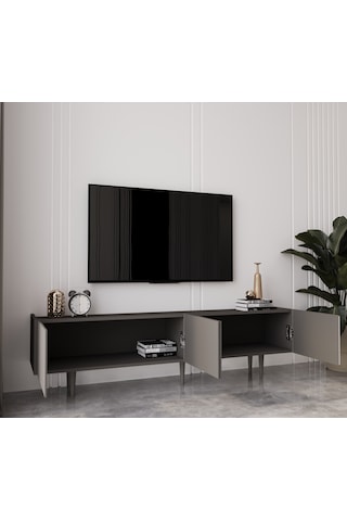 Capella Gri Mdf Country 4 Kapak Ahşap Ayaklı 160 Cm Tv Ünitesi