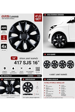 Volkswagen Uyumlu 16 Inc Kırılmaz Parlak Siyah Jant Kapağı 1 Takım 4 Adet No:417