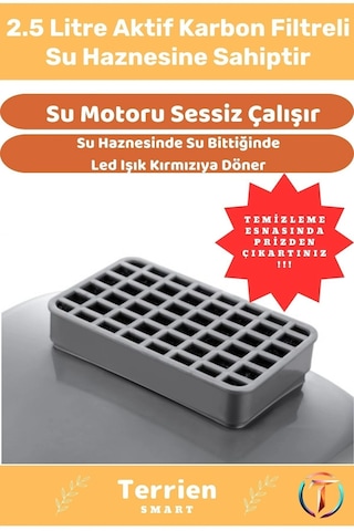 Smart Seri Özel Üretim Yeni Teknoloji Otomatik Uyarılı Ledli Karbon Filtreli Şık Kedi Köpek Su Kabı