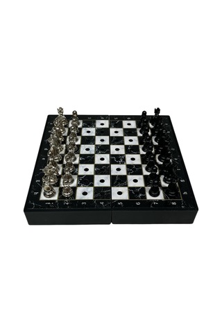 Gifthome Black Klasik Mermer Desenli Mini Seyahat Boy Satranç Takımı 16 X 16 Cm