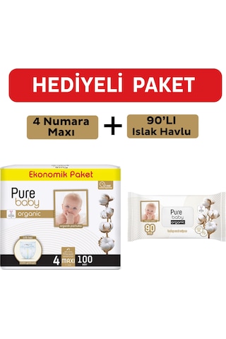 Purebaby Cırtlı Bez 4 Numara Maxi 100 Adet + Islak Havlu