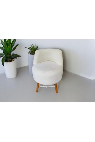 Rufmye , Sırtlı Mini Berjer, Kırık Beyaz, Dekoratif Puf, Puf Bench Makyaj Pufu, Kırık Beyaz