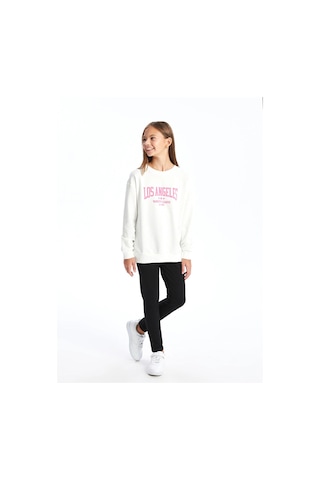 LC Waikiki Beyaz Bisiklet Yaka Kız Çocuk Sweatshirt