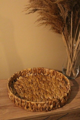 Hasır Su Sümbülü Yuvarlak Tepsi Orta Boy Organizer Düzenleyici Diğer