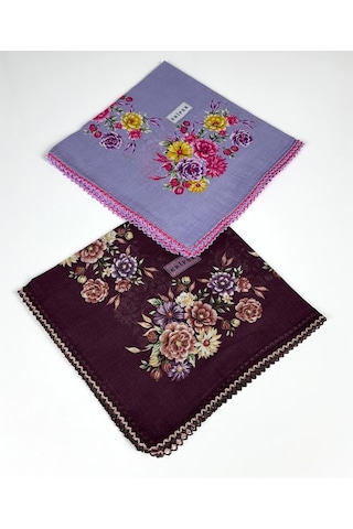 Eripek 2'li Paket Oyalı Pamuk Yazma 6594 Bordo-lila