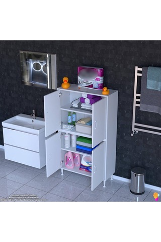 Eliusta Nuve Geniş Depolama Alanlı Dolap 80 Cm Banyo/mutfak Çok Fonksiyonlu 80x138x32,5 Cm Saklama Dolabı Beyaz