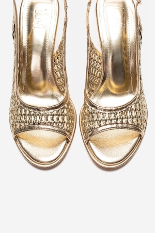 Luvishoes Bonıto Altın Örgü Kadın İnce Topuklu Ayakkabı