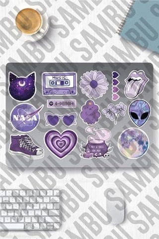 Aesthetic Temalı Etiket Seti 2 - Mor - Laptop Notebook Telefon