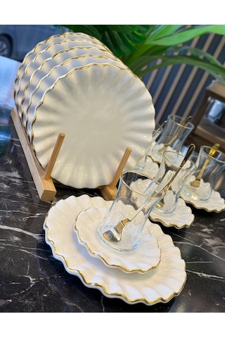 18 Parça Fold Pasta Çay Saati Seti Gold-4629 Beyaz
