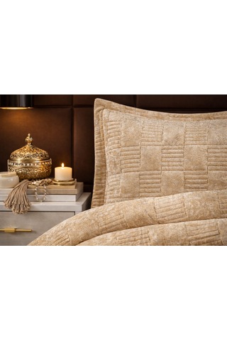 Goldroom Home Ranya Kadife Nakışlı Tek Kişilik Yatak Örtüsü Gold