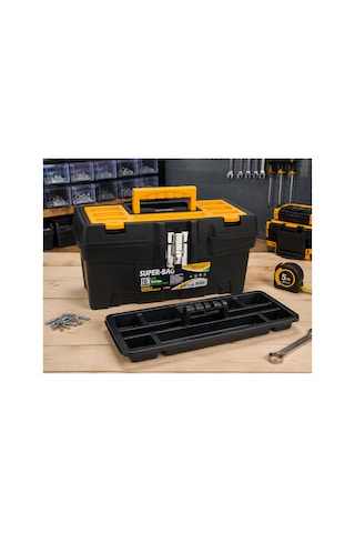 Super Bag 16'' Metal Kilitli Plastik Takım Çantası Organizer Bölmeli El Aleti Taşıma Çantası