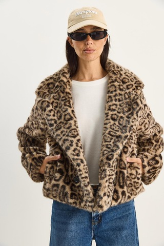 Shade Kadın Leopar Desenli Cep Detaylı Astarlı Suni Kürk 6962 60283772 - Bej