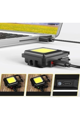 Anahtarlık Şeklinde Metal Kasa Cob Kare Fener Kamp & Outdoor Suya Dayanıklı Mini Cob Led Işıldak, Type C Şarjlı, Mıknatıslı Taşınabilir El Feneri Anahtarlığı Diğer