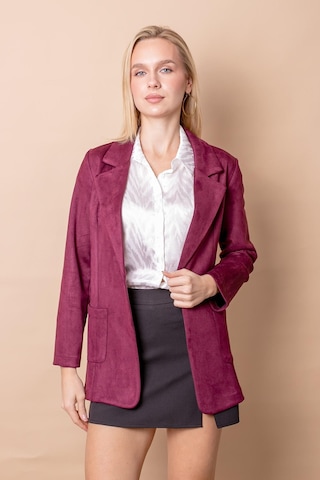 Kadın Hafif Likralı Süet Kumaş Cep Detaylı Düğmeli Blazer Hafif Uzun Ceket-bordo Bordo