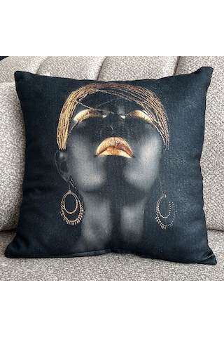 Ratemo Mobilya Arap Kızı Figür Baskılı Çift Taraf Kırlent/yastık Kılıfı - Şık Ve Zarif Tasarım - 45x45 Cm 1 Adettir Altın - Siyah