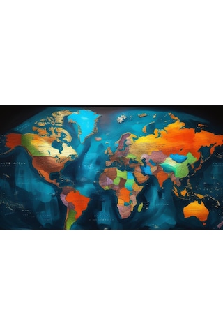 Dünya Harita Tablosu 03 Çerçevesiz 90x60cm Pvc Tablo