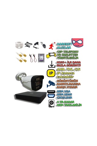 1'li 5mp Renkli Gece Görüşlü Yapay Zeka Destekli Pvc Kasa Kamera Seti