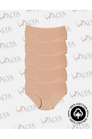 Alya Underwear %100 Pamuk Kumaşlı, Büyük Beden Yüksek Bel Kalp Desenli Ribana Jakar Kadın Külot Ten Rengi