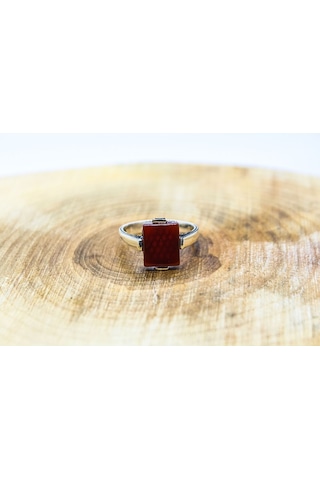 Gümüş Sade Kare Model Akik Taşlı Yüzük