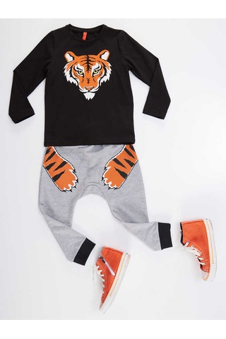 Denokids Erkek Çocuk Kaplan Pençesi T-shirt Pantolon Takım - Siyah Siyah