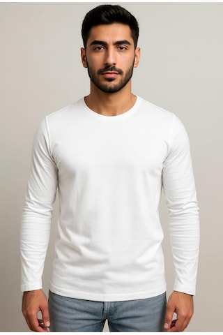 Axxel Erkek Beyaz Uzun Kollu T-shirt-d240 Beyaz