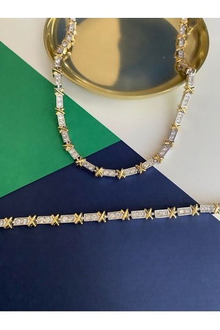 Pinery Jewels Tiff Suyolu X Zirkon Taşlı Kolye Altın