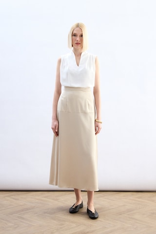 Sateen Yüksek Bel Saten Etek - Taş-136786 Taş