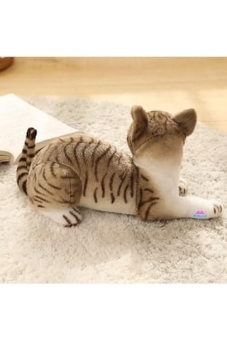 Hediyecik Gerçek Görünümlü Peluş Kedi Gri Tekir 40 Cm, Gri