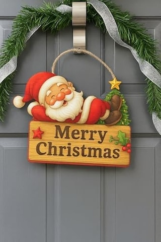 Keyifli Noel Baba Yılbaşı Ahşap Kapı Süsü Noel Kapı Süsü, Yılbaşı Süsü Yılbaşı Temalı Hediyeler 25-20 Cm