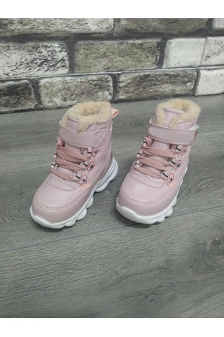 İçi Kürklü Kaydırmaz Kauçuk Taban Su Geçirmez Işıklı Çocuk Botu Pudra
