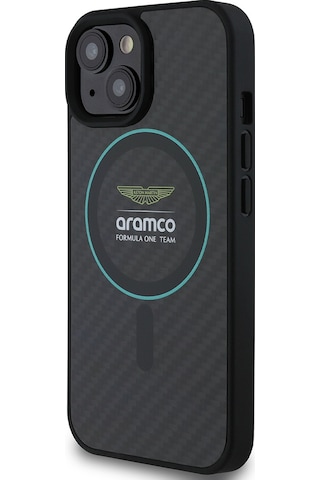 Apple Uyumlu iPhone 15 Kılıf Aston Martin Lisanslı M-safe Renkli Halka Ve Karbon Fiber Kapak Siyah-yeşil Siyah - Yeşil