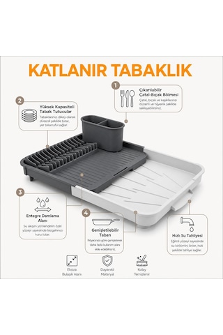 Lexroo Uzayabilen Tabaklık Ve Bulaşıklık, Kayar Üniteli Bulaşık Kurutmalık Çok Renkli