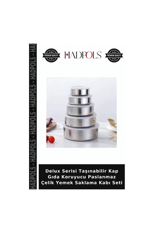Delux Serisi Taşınabilir Kap Gıda Koruyucu Paslanmaz Çelik Yemek Saklama Kabı Seti